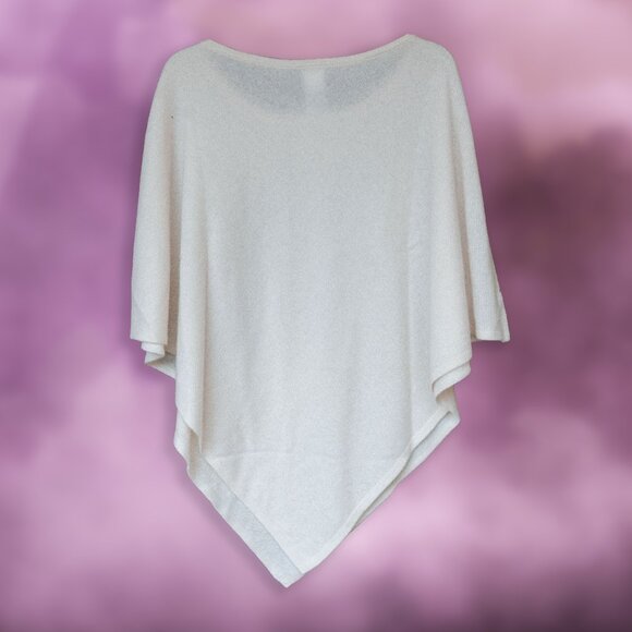 Chicos Cashmere Poncho Sweater Rhinestone Ivory Asymmetrical Wool Bedazzled - Picture 9 of 16